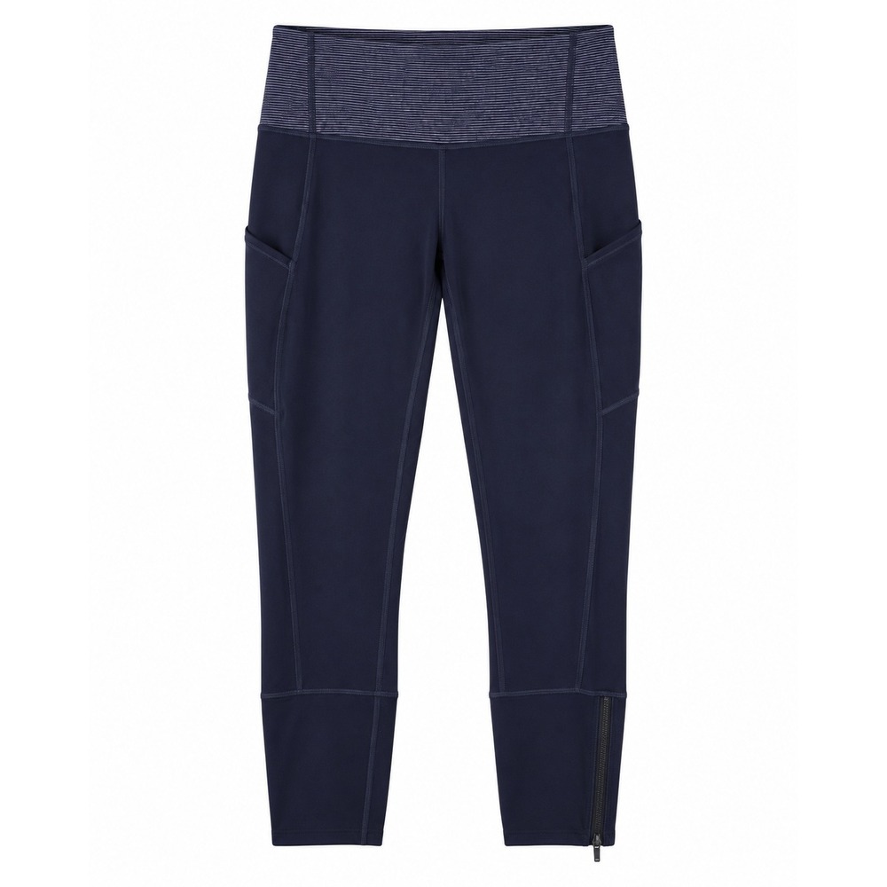Lululemon Navy Blue Striped Waist Ankle Zip Crop Leggings Pockets Size 6